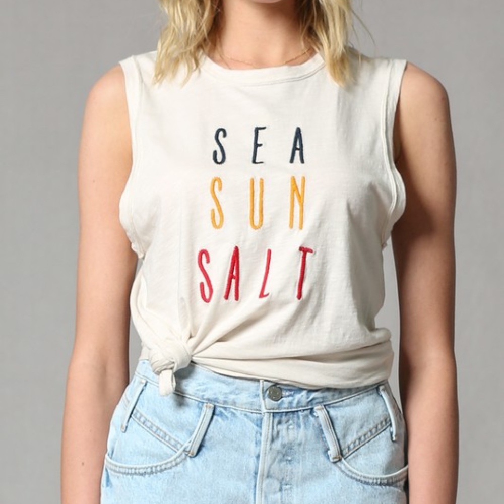 NWT Embroidered Sea Sun Salt 100% Cotton Tank Top - Picture 1 of 7